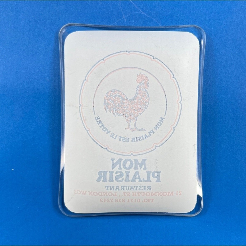 French Restaurant Bent Glass Tray Mon Plaisir London England Rooster Vintage - Picture 3 of 4